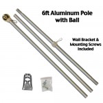 6' Silver Aluminum Flag Pole With Wall Bracket